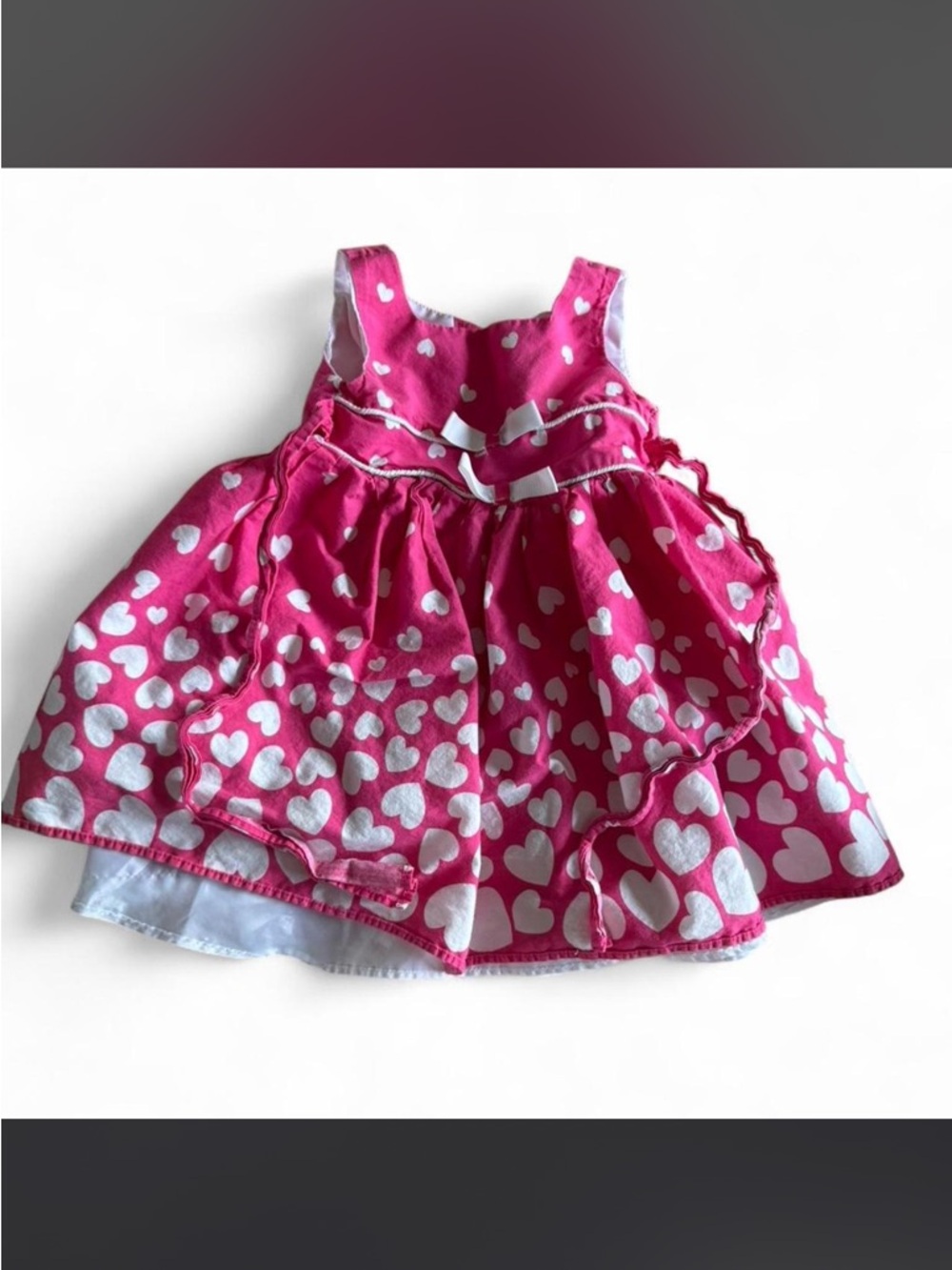 Girls Pink Heart Print Party Dress - Sleeveless Bow Detail